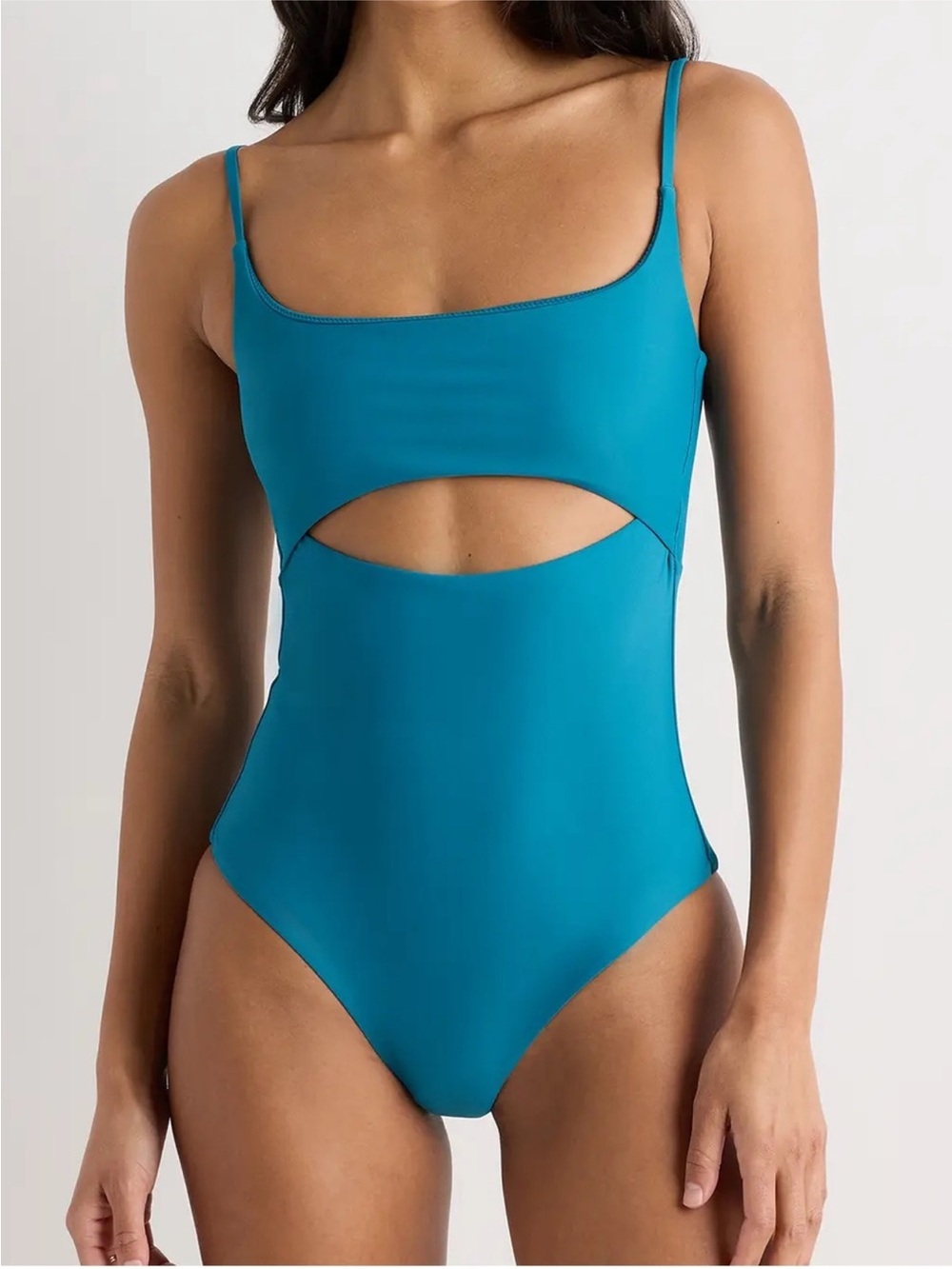 NEW Quince Lagoon Blue Teal Italian Cut Out One-Piece Swimsuit
